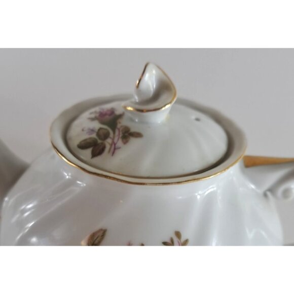 Vintage Selb Germany Teapot Transferware Moss Rose Winifred Rosenthal Gold Trim - Picture 2 of 6
